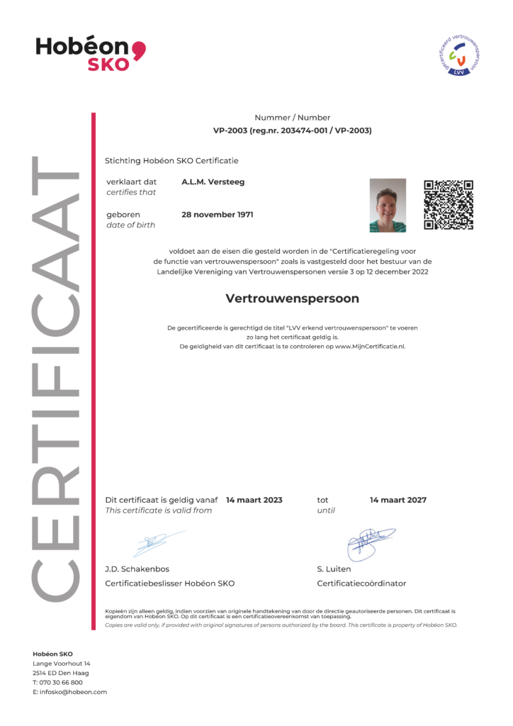 Certificaat Hobén SKO